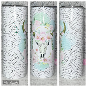 Floral Bull Skull Tumbler