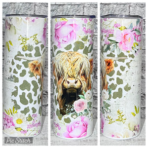 Floral Highland Cow Tumbler