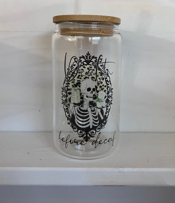 Death Before Decaf Sublimation Glass Libby