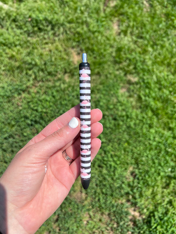 Flamingo Black & White Striped Pen