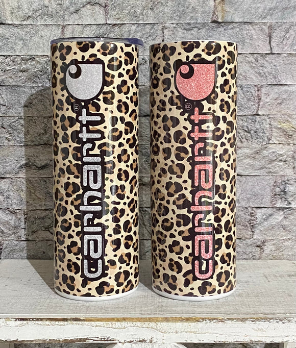 Leopard Print Glitter Tumbler