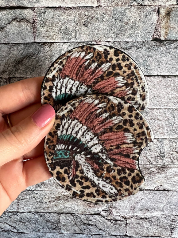 Headdress Leopard Print Car Coasters