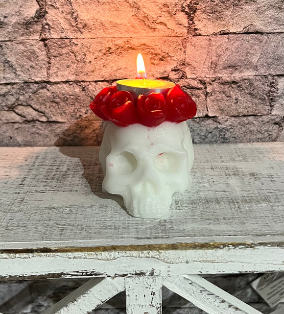 Skull Rose Tea Light Holder