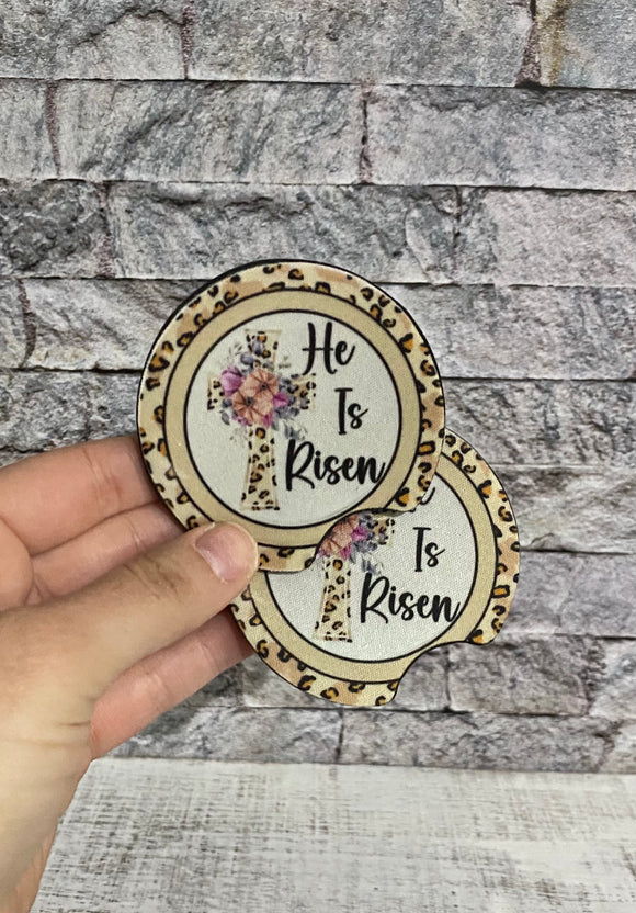 He is Risen Leopard Cross Car Coasters