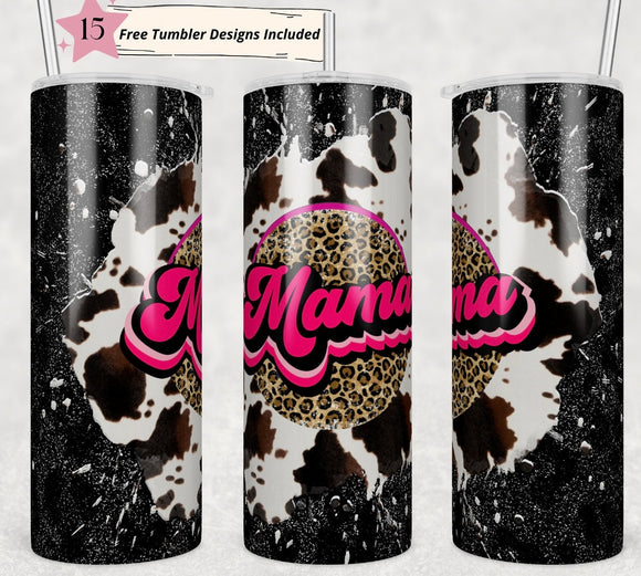 Mama Pink Cow Print Tumbler