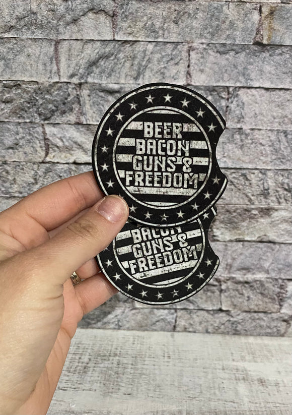 Beer Bacon Guns & Freedom Car Coasters