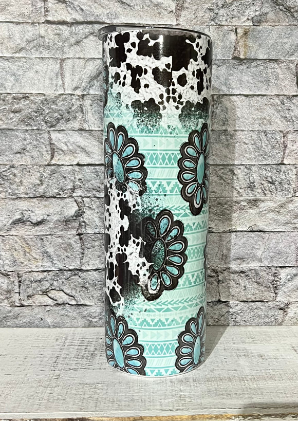 Turquoise and Cow Print Tumbler