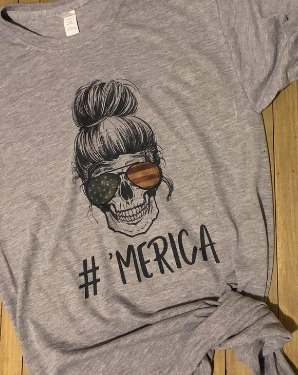 #Merica Messy Bun 4th of July Shirt