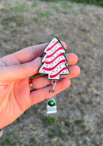 Christmas Snack Cake Glitter Badge Reel