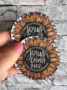 Jesus Loves Me Sunflower Car Coasters