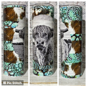 Highland Cow & Turquoise Tumbler