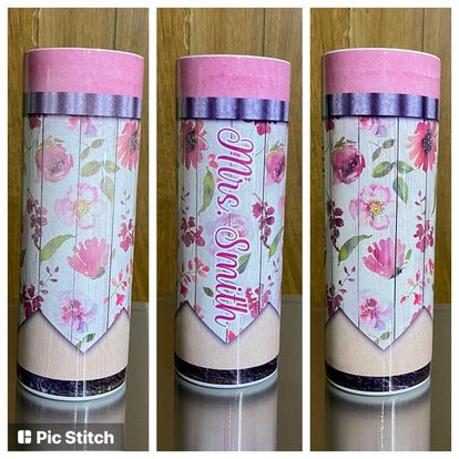 Floral Pencil Teacher Tumbler